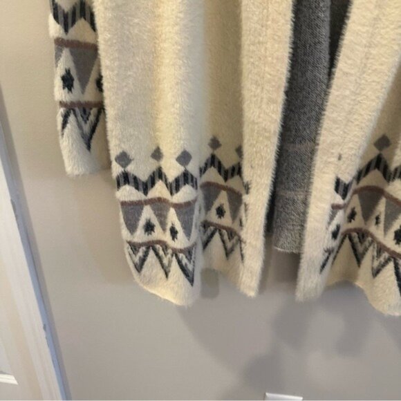 Belladini Cabincore Geometric Knit Open Front Long Cardigan Cream 2X - Picture 4 of 10